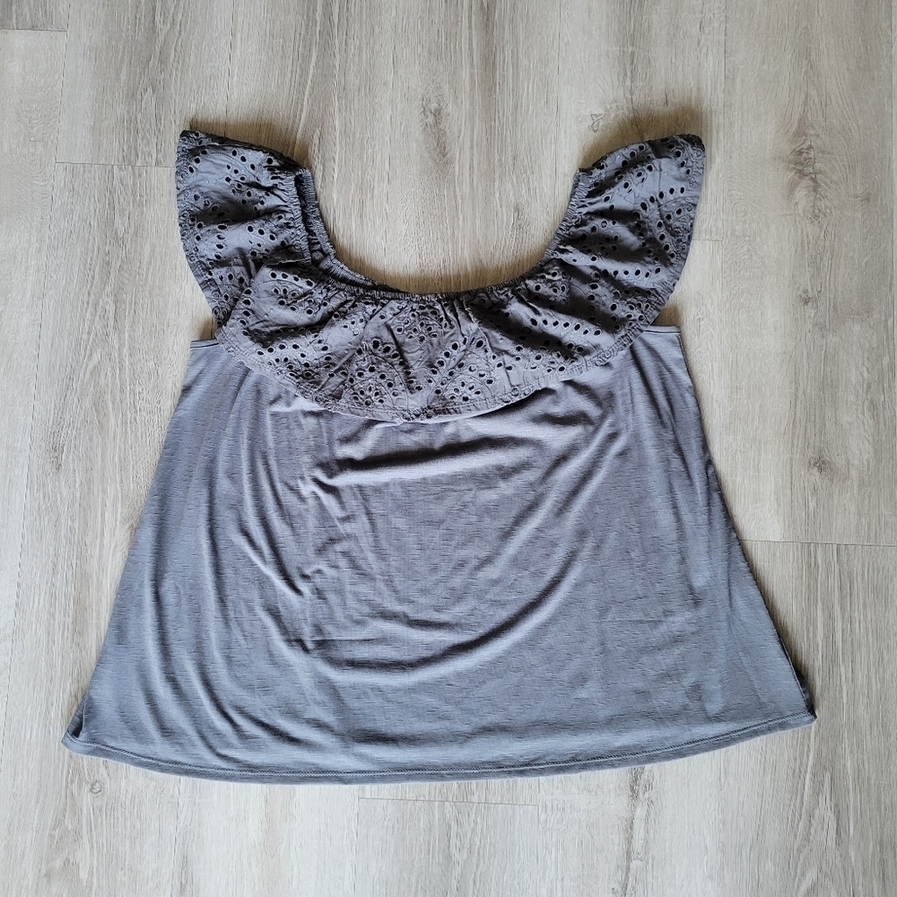 Grey Lane Bryant Off Shoulder top with Eyelet Ruffle 2x Plus 18/20 NWT